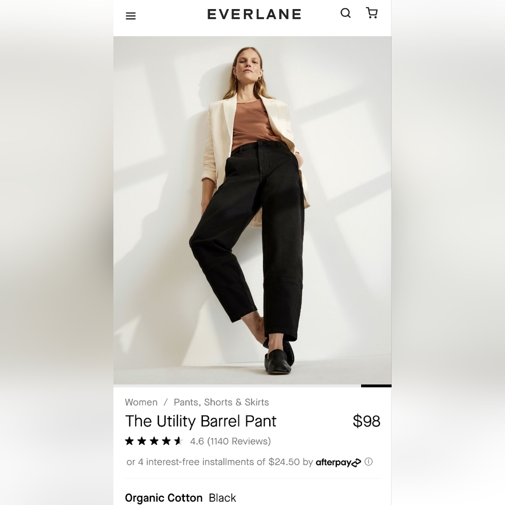 Everlane Utility Barrel Pant Black Tall NWOT